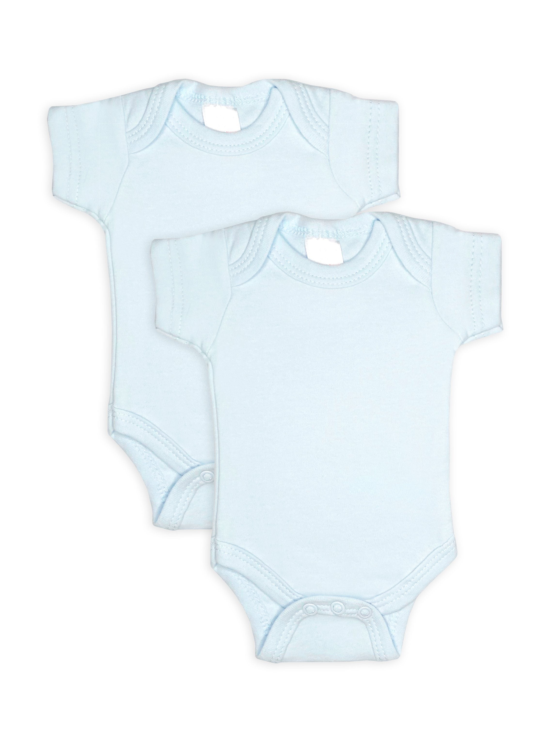 2 Pack - 100% Cotton Blue Short Sleeved Bodysuits Bodysuit / Vest Soft Touch 