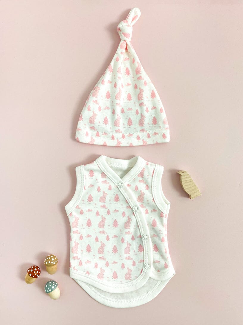 Incubator Vest & Hat Set Bunny Meadow, 100% Organic Cotton Set Tiny & Small 