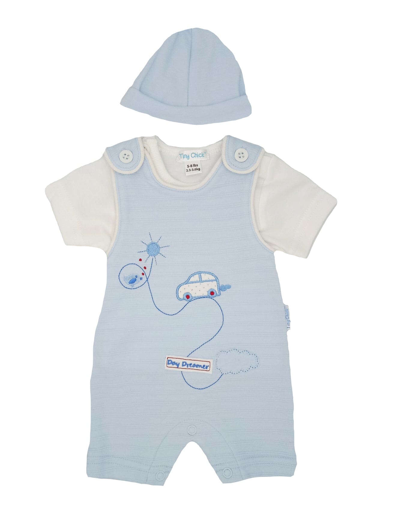 Daydreamer Set, Blue: Dungarees, Top & Hat Outift Tiny Chick 
