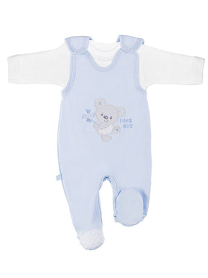 Early Baby Top & Bear Footed Dungarees Set - Blue Dungaree EEVI 