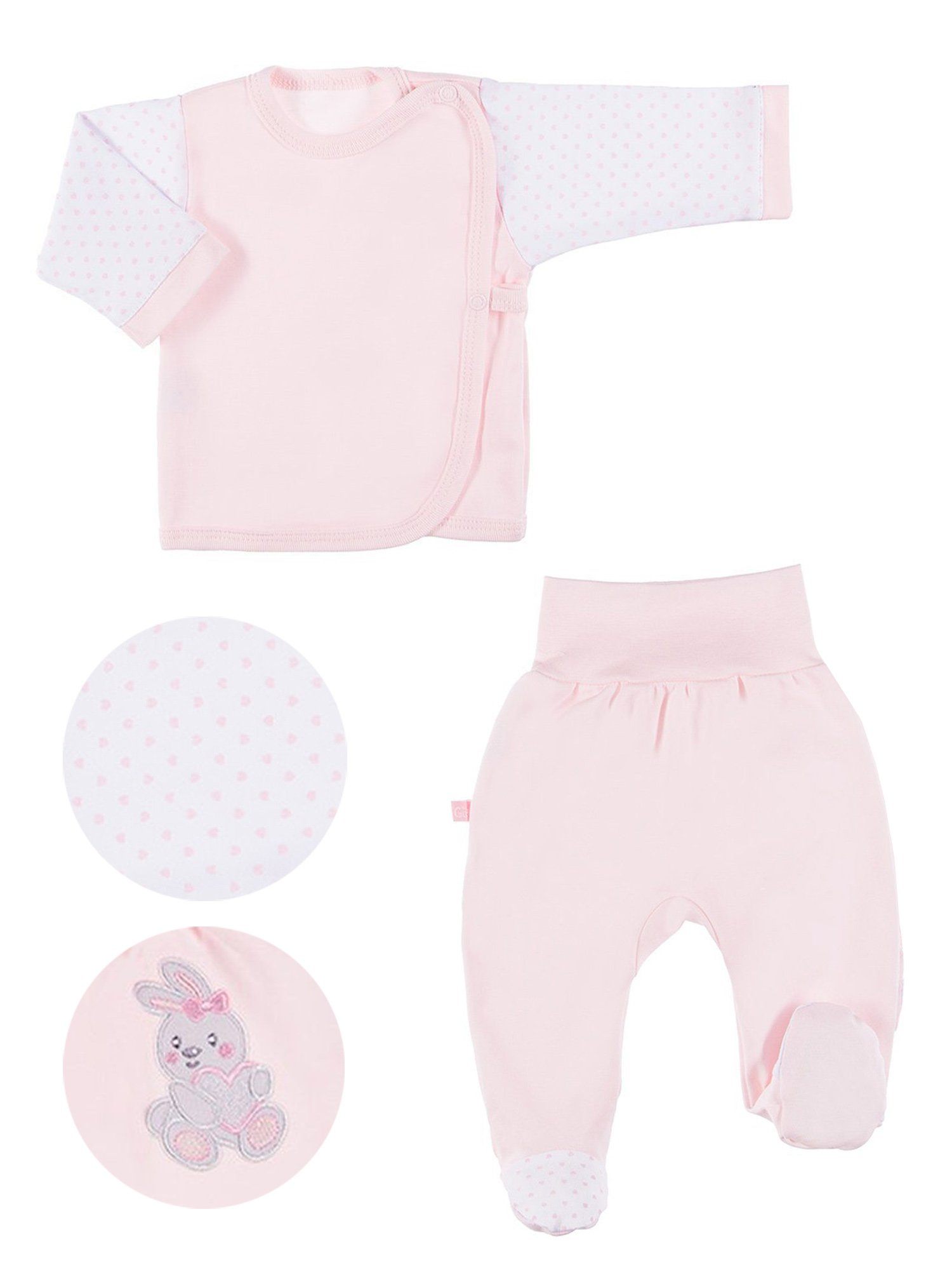 Embroidered Bunny Rabbit Trousers & Wrapover Top Set - Pink Top & Trousers EEVI 