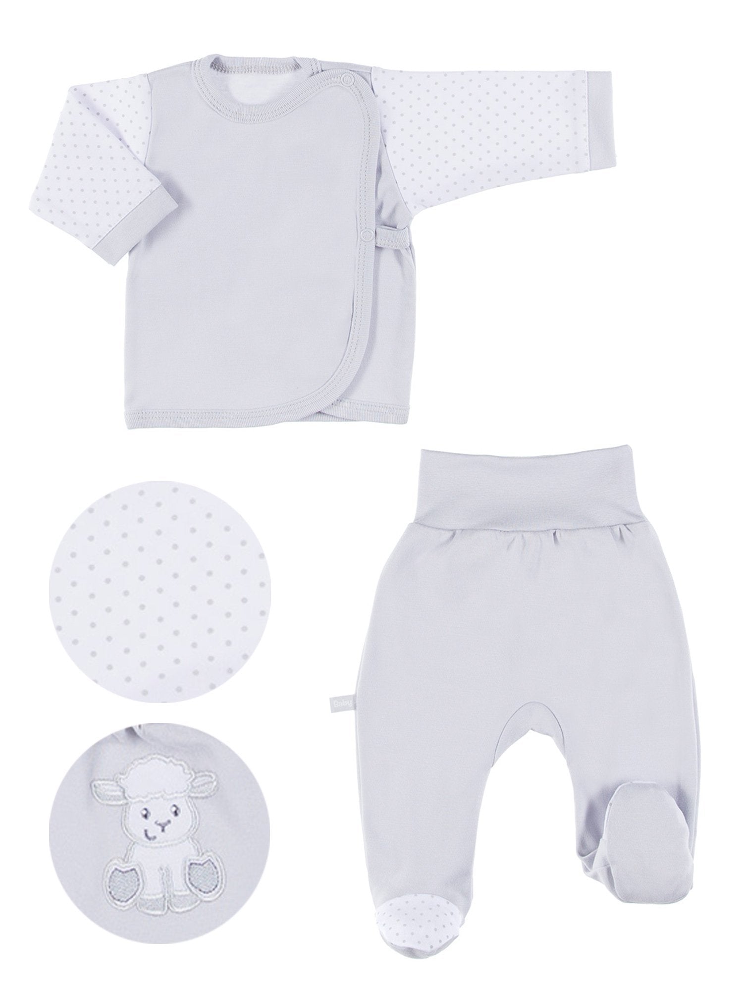 Embroidered Lamb Trousers & Wrapover Top Set - Grey Top & Trousers EEVI 