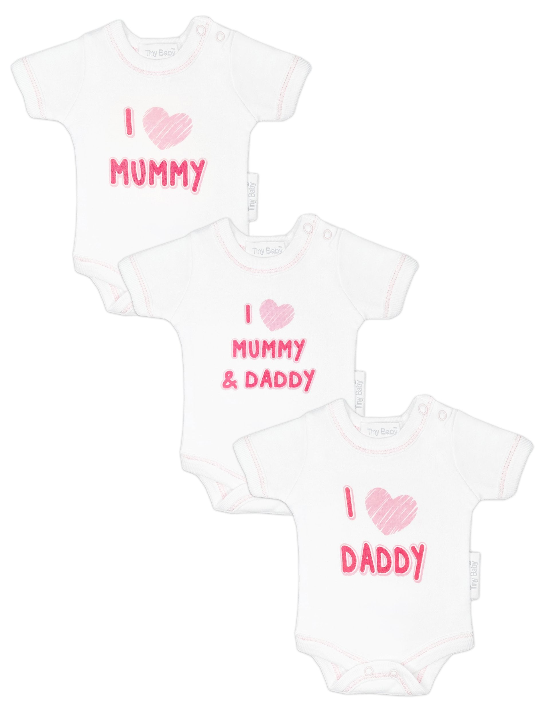 3 Pack Vests: I Love My Mummy & Daddy - Pink Bodysuit / Vest Tiny Chick 