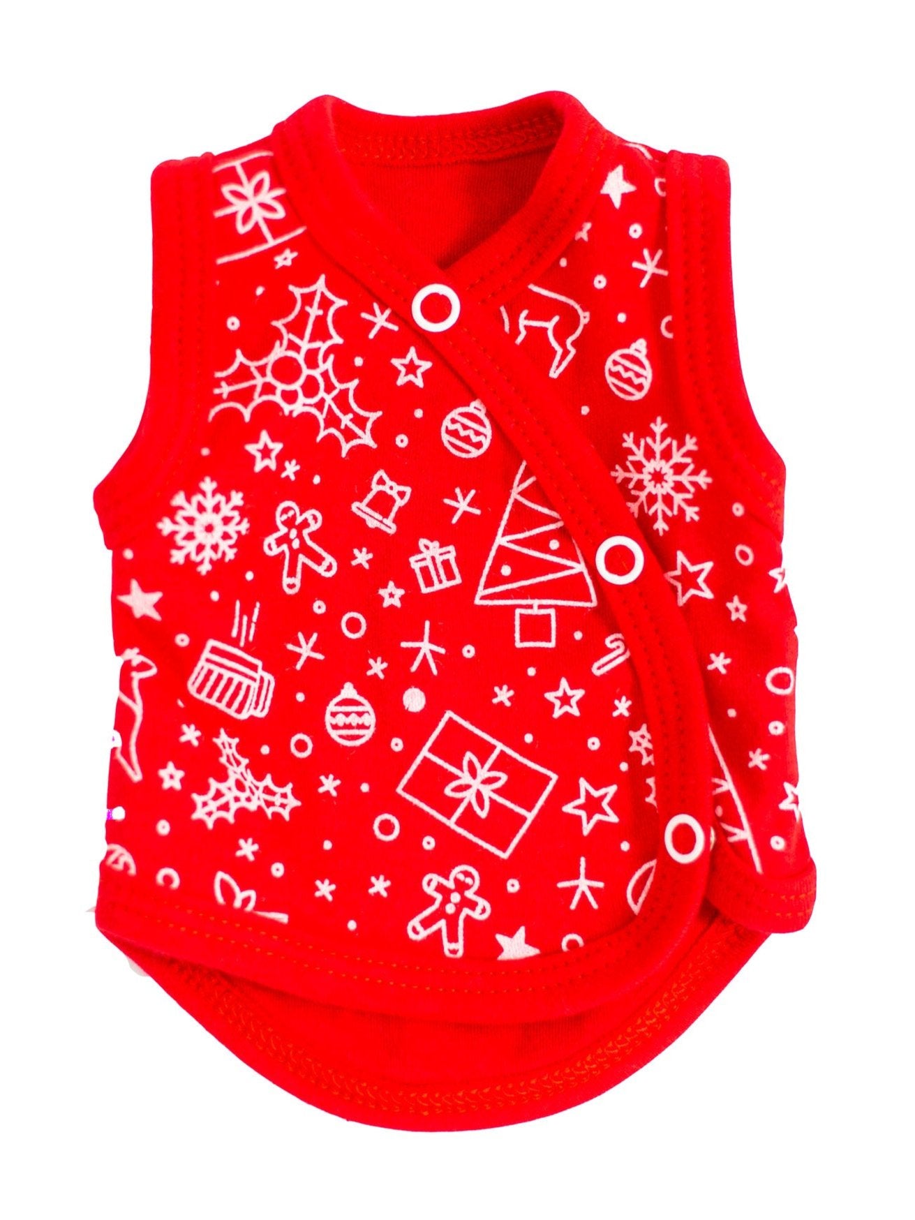 Festive Incubator Vest, Red, Premium 100% Organic Cotton Bodysuit / Vest Tiny & Small 