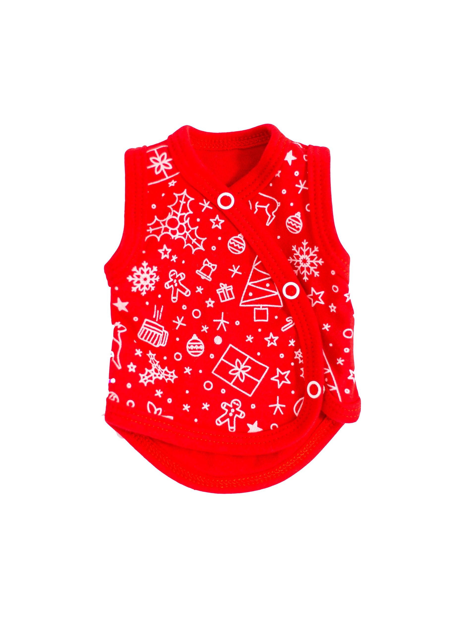 Festive Incubator Vest, Red, Premium 100% Organic Cotton Bodysuit / Vest Tiny & Small 