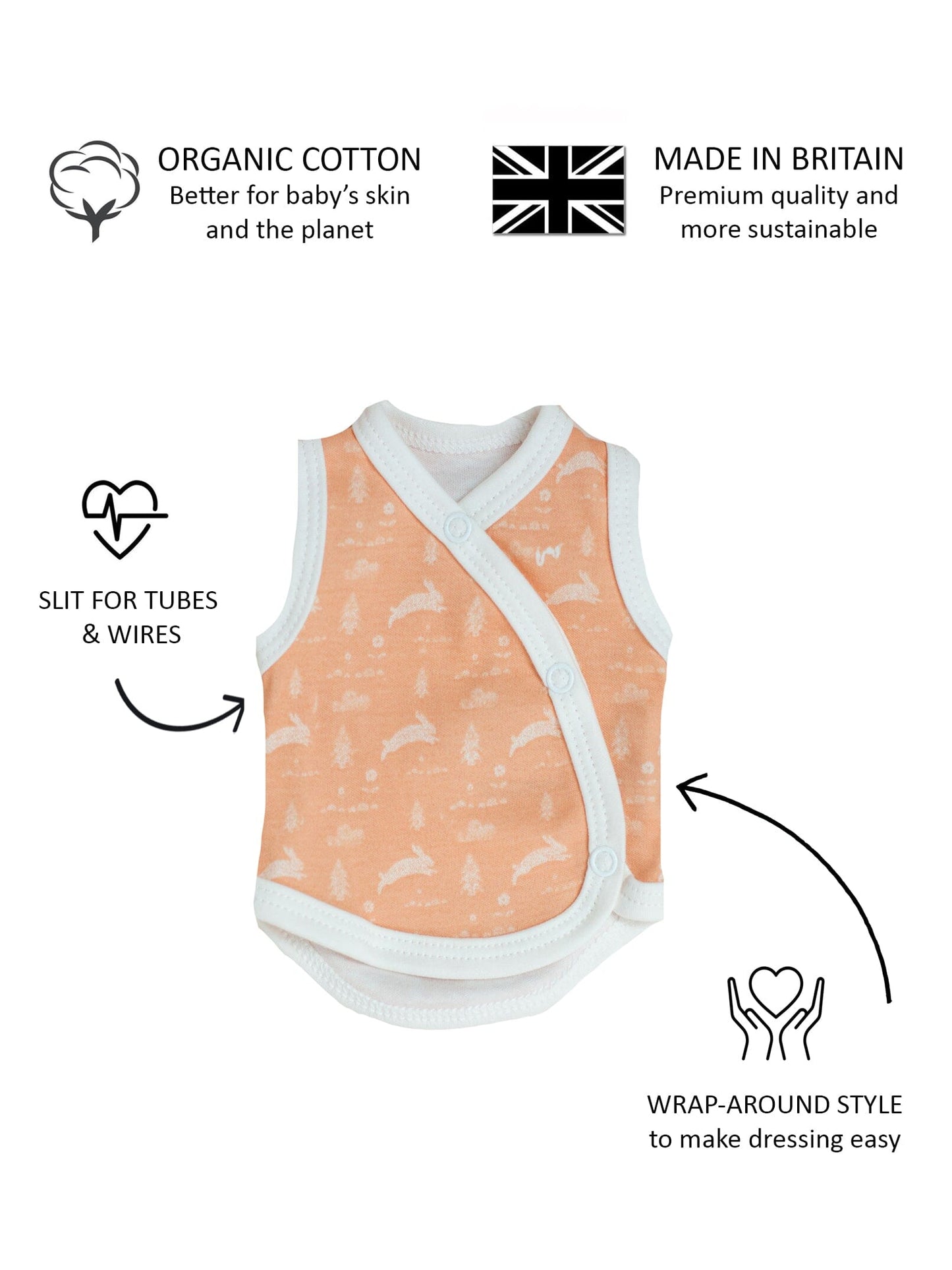 Incubator Vest, Leaping Bunnies , Premium 100% Organic Cotton Bodysuit / Vest Tiny & Small 