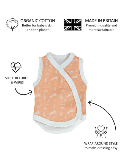 Incubator Vest, Leaping Bunnies , Premium 100% Organic Cotton Bodysuit / Vest Tiny & Small 