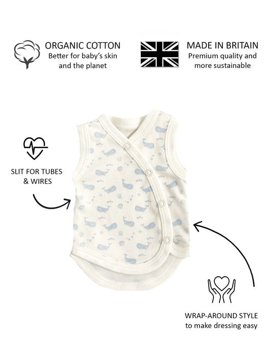 Incubator Vest, Ocean Blue, Premium 100% Organic Cotton (1.5lb-3lb & 3lb-5lb) Bodysuit / Vest Tiny & Small 