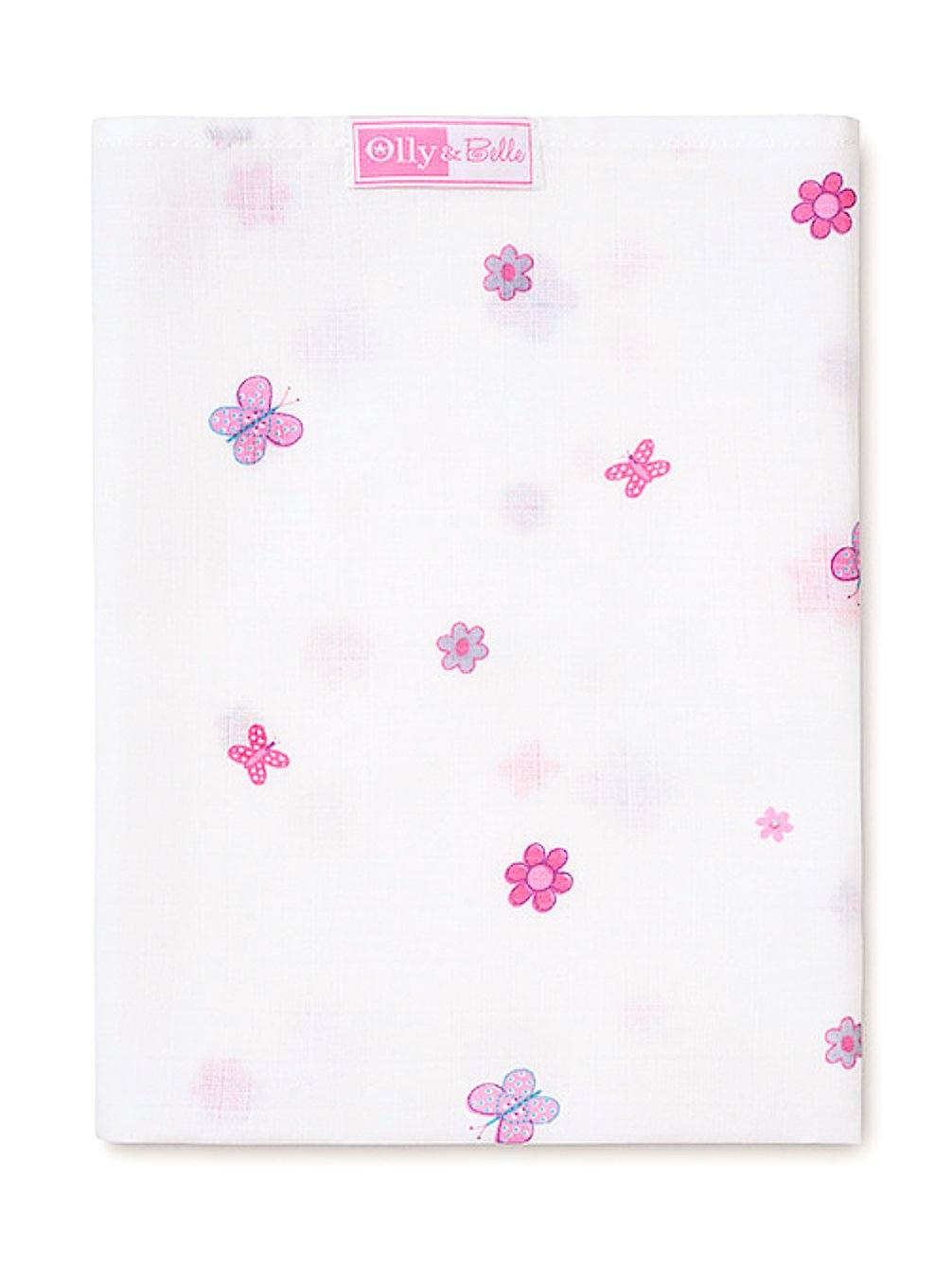 Floral Butterfly Print 100% Cotton Muslin Square By Olly & Belle Muslin Olly & Belle 