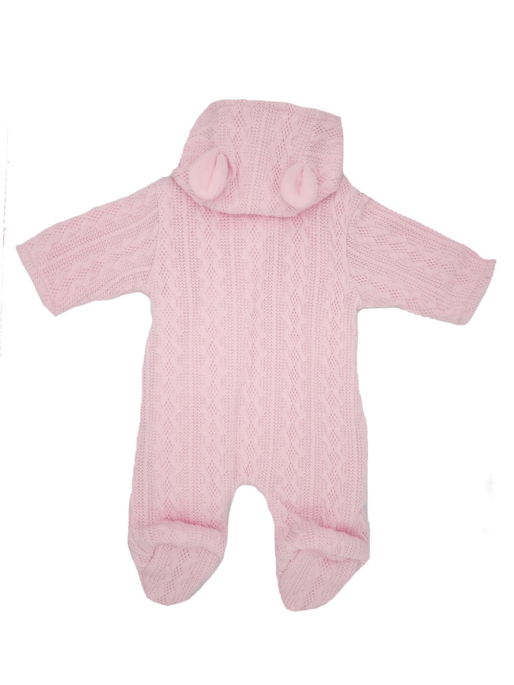 Knitted Tiny Baby Pramsuit With Bunny Ears - Pink Snowsuit / Pramsuit Tiny Baby 