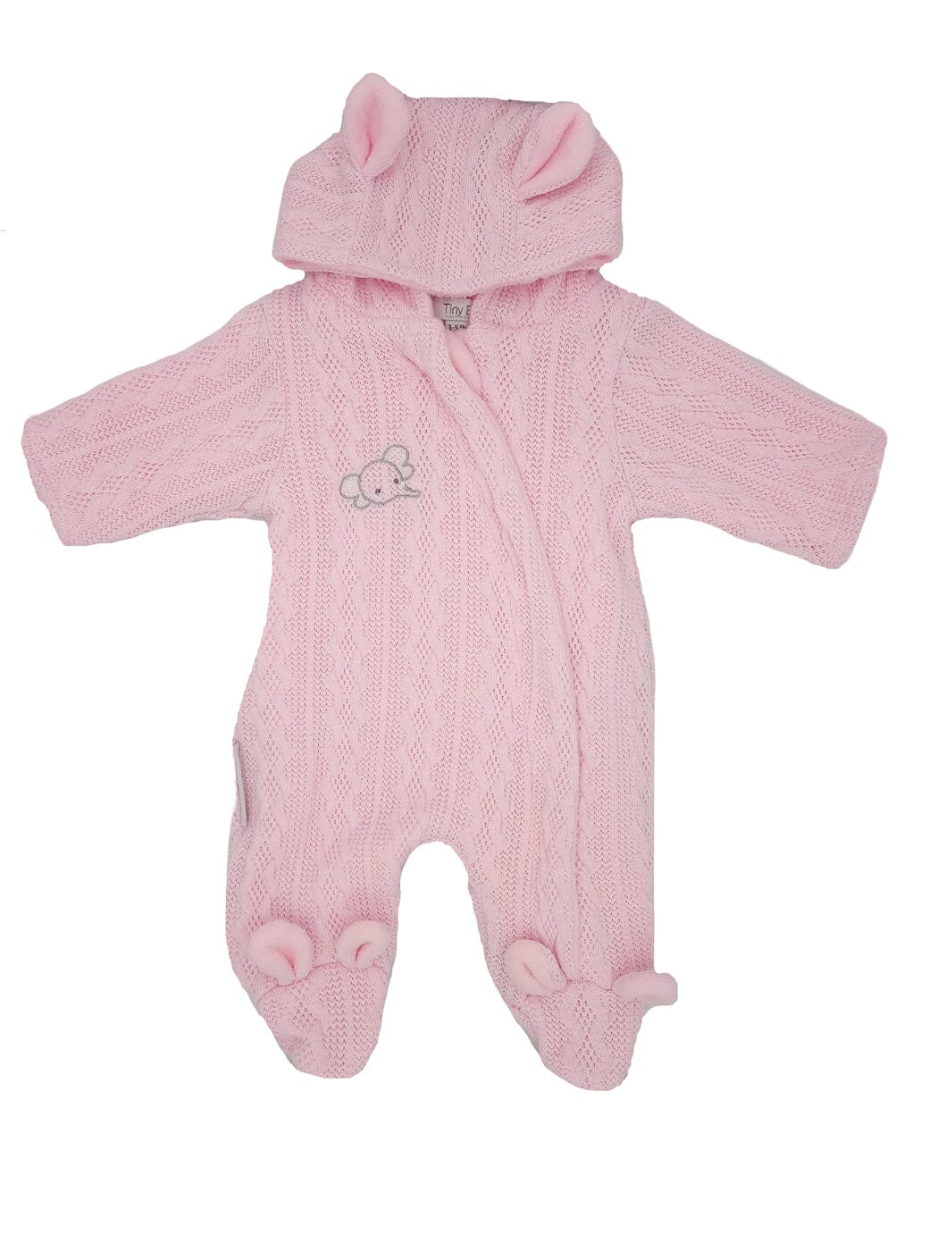 Knitted Tiny Baby Pramsuit With Bunny Ears - Pink Snowsuit / Pramsuit Tiny Baby 