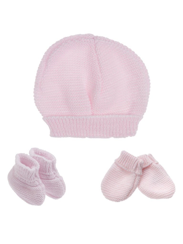 Knitted Hat, Mittens & Booties Set - Pink Hat, Mitts & Booties Set La Manufacture de Layette 