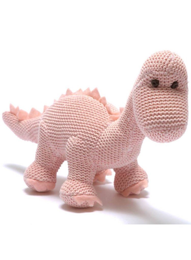 Knitted Organic Cotton Pastel Diplodocus, Pink Toy Best Years 