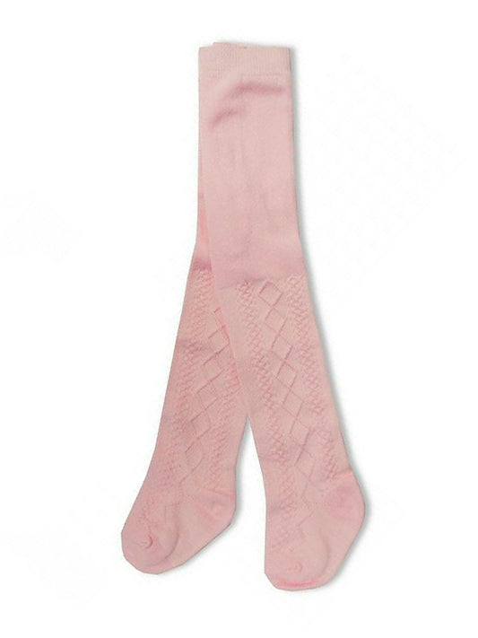 Pink Tiny Baby Tights. Cotton, Knitted Pattern Design Tights Nursery Time 