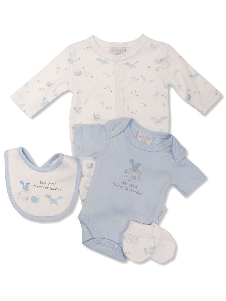 Blue woodland design Gift Set Sleepsuit, mitts, bib & vest Set Tiny Chick 
