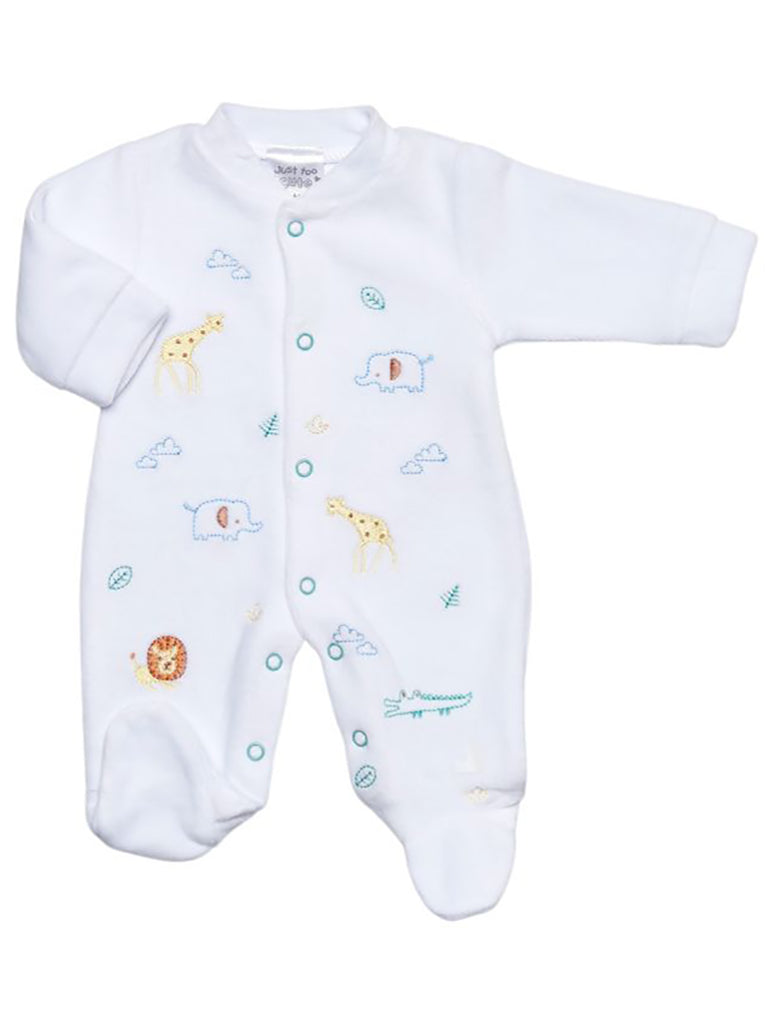 Tiny Baby Footed Sleepsuit, Jungle Embroidery Velour Sleepsuit / Babygrow Tiny Chick 