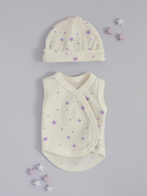 Incubator Vest & Round Hat Set Purple Stars, 100% Organic Cotton Incubator Vest & Hat Set Tiny & Small 