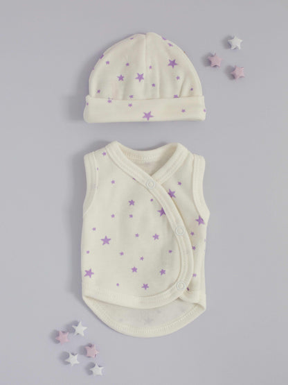 Incubator Vest & Round Hat Set Purple Stars, 100% Organic Cotton Incubator Vest & Hat Set Tiny & Small 