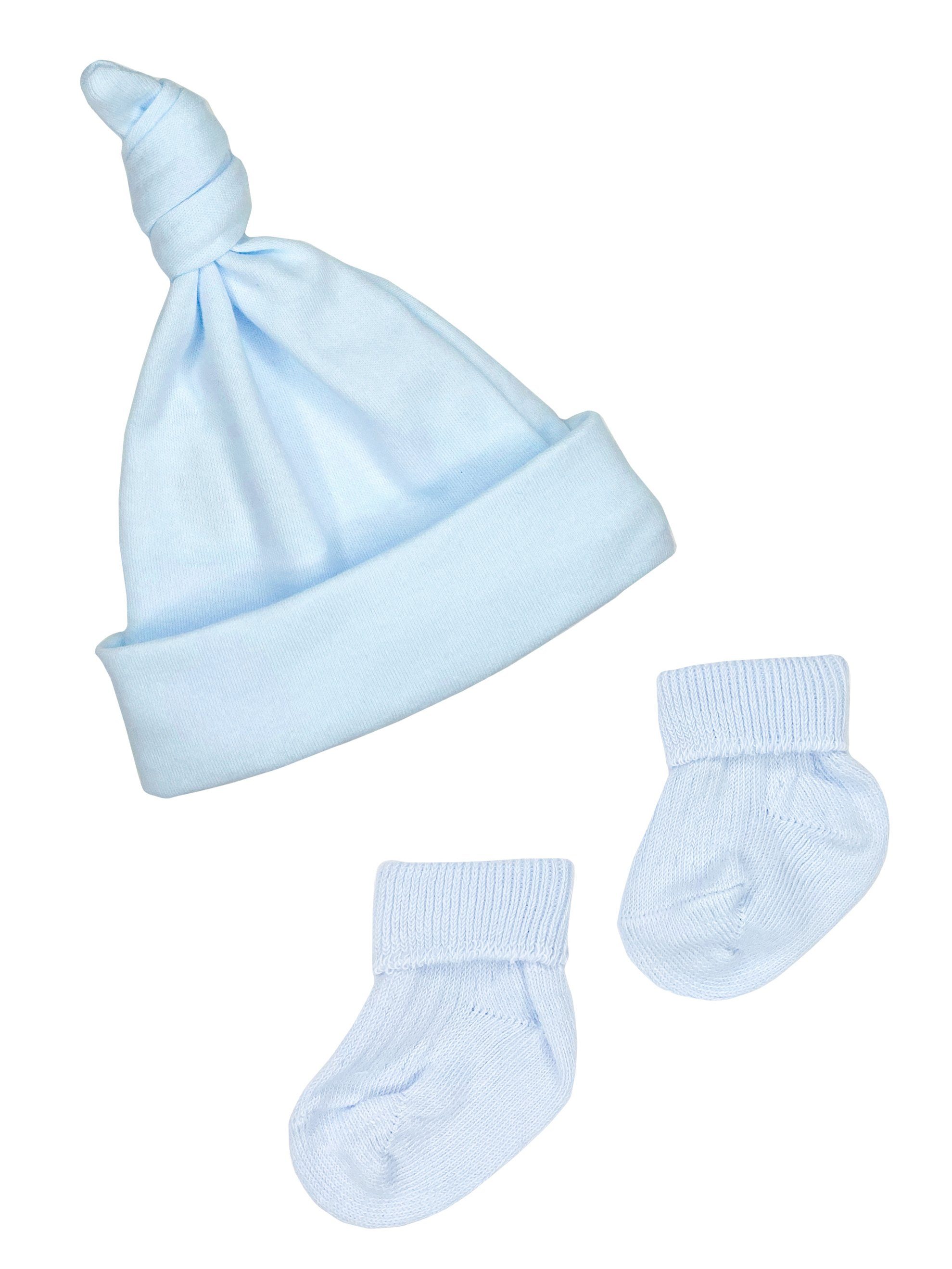 Premature Baby Knotted Hat and Socks Set - Blue Hat, Mitts & Booties Set Little Mouse Baby Clothing & Gifts 