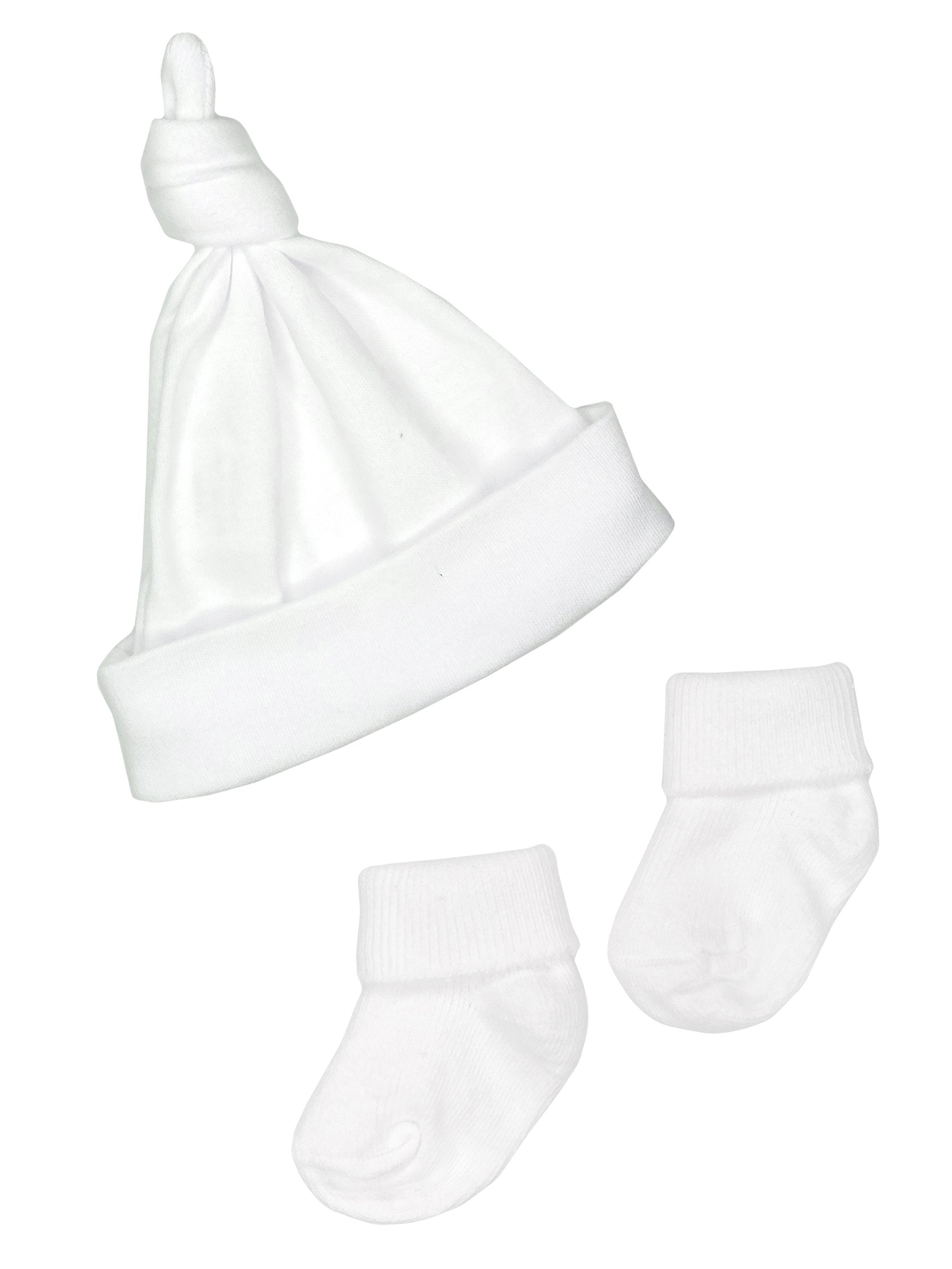 Premature Baby Knotted Hat and Socks Set - White Hat, Mitts & Booties Set Little Mouse Baby Clothing & Gifts 