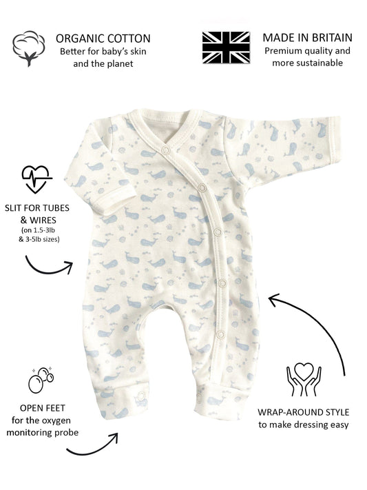 Tiny Baby Sleepsuit, Ocean Blue, Premium 100% Organic Cotton Sleepsuit / Babygrow Tiny & Small 