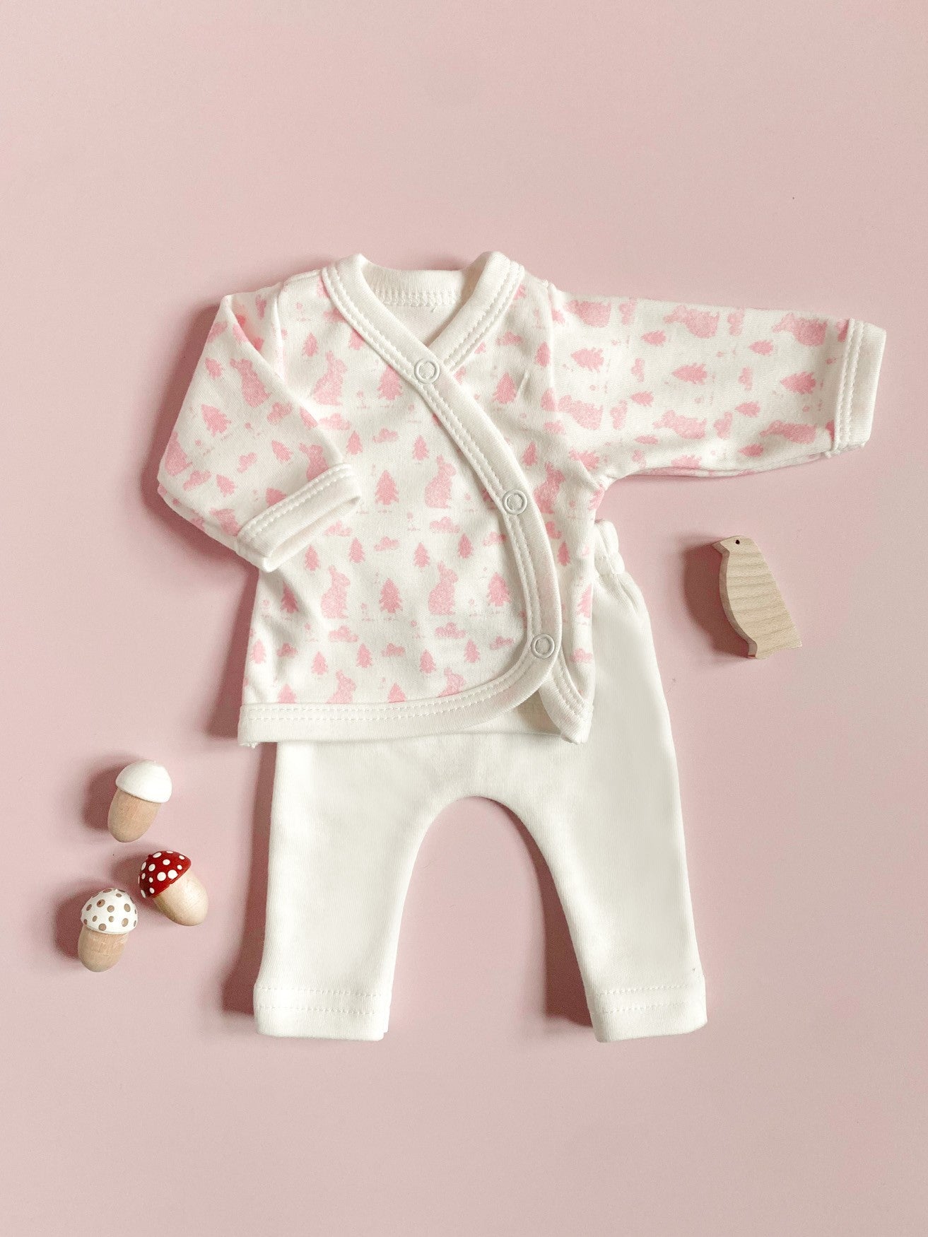 Wrap Top & Trouser Set. Bunny Meadow, Organic Cotton Top & Trousers Tiny & Small 