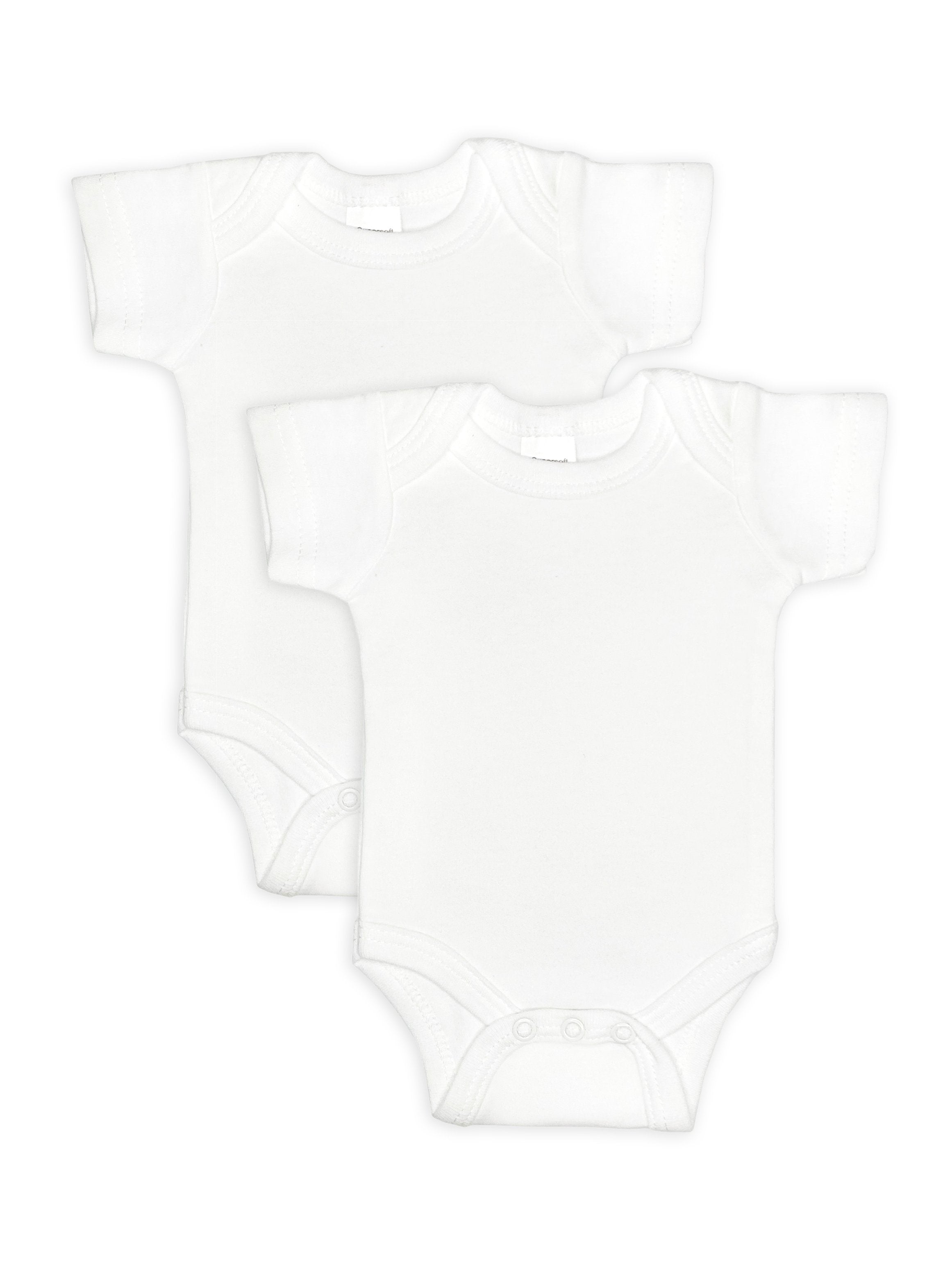 2 Pack - 100% Cotton White Short Sleeved Bodysuits Bodysuit / Vest Soft Touch 