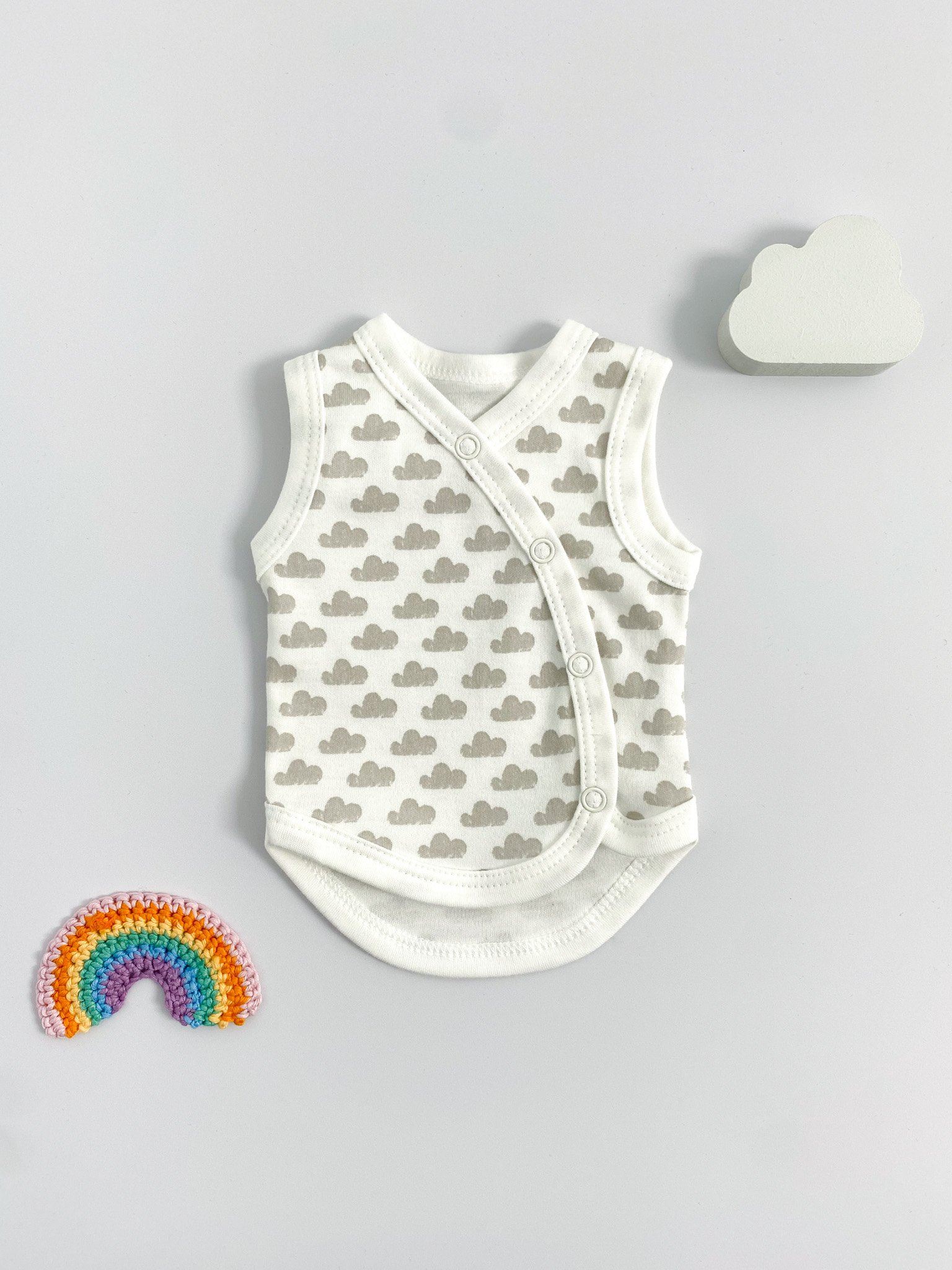 Incubator Vest, Silver Cloud, Premium 100% Organic Cotton Bodysuit / Vest Tiny & Small 