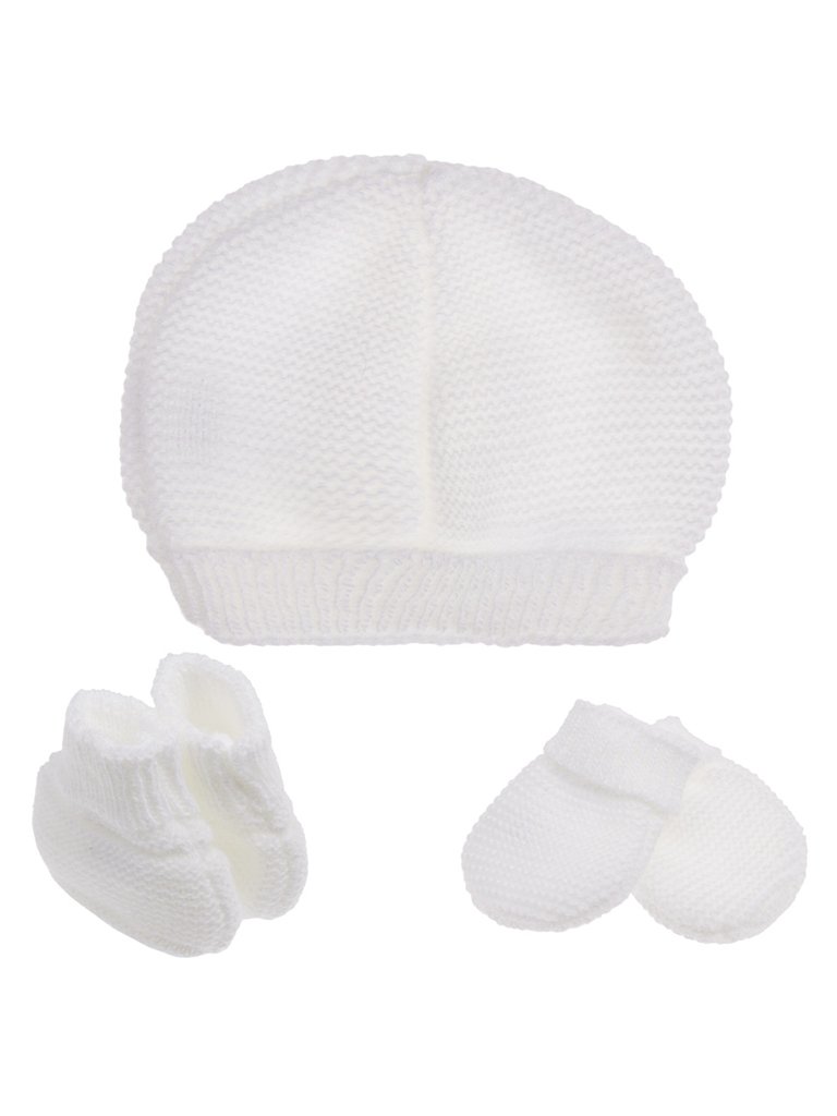 Knitted Hat, Mittens & Booties Set - White Hat, Mitts & Booties Set La Manufacture de Layette 