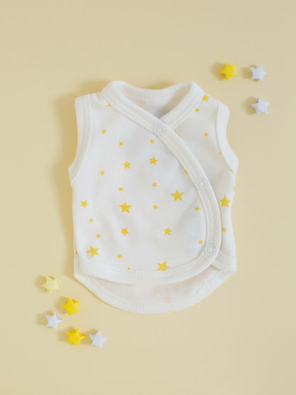 Incubator Vest, Yellow Stars, Premium 100% Organic Cotton Bodysuit / Vest Tiny & Small 