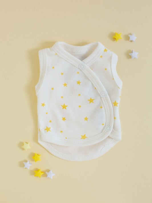 Incubator Vest, Yellow Stars, Premium 100% Organic Cotton Bodysuit / Vest Tiny & Small 